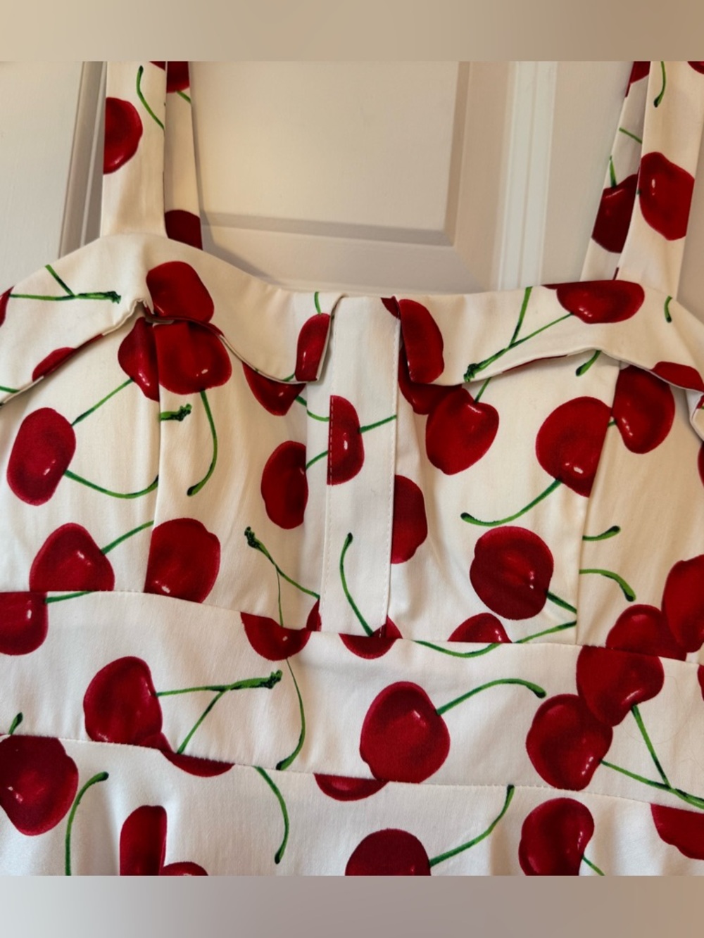 Cream Sundress with Red Cherry Print - Picture 4 of 9